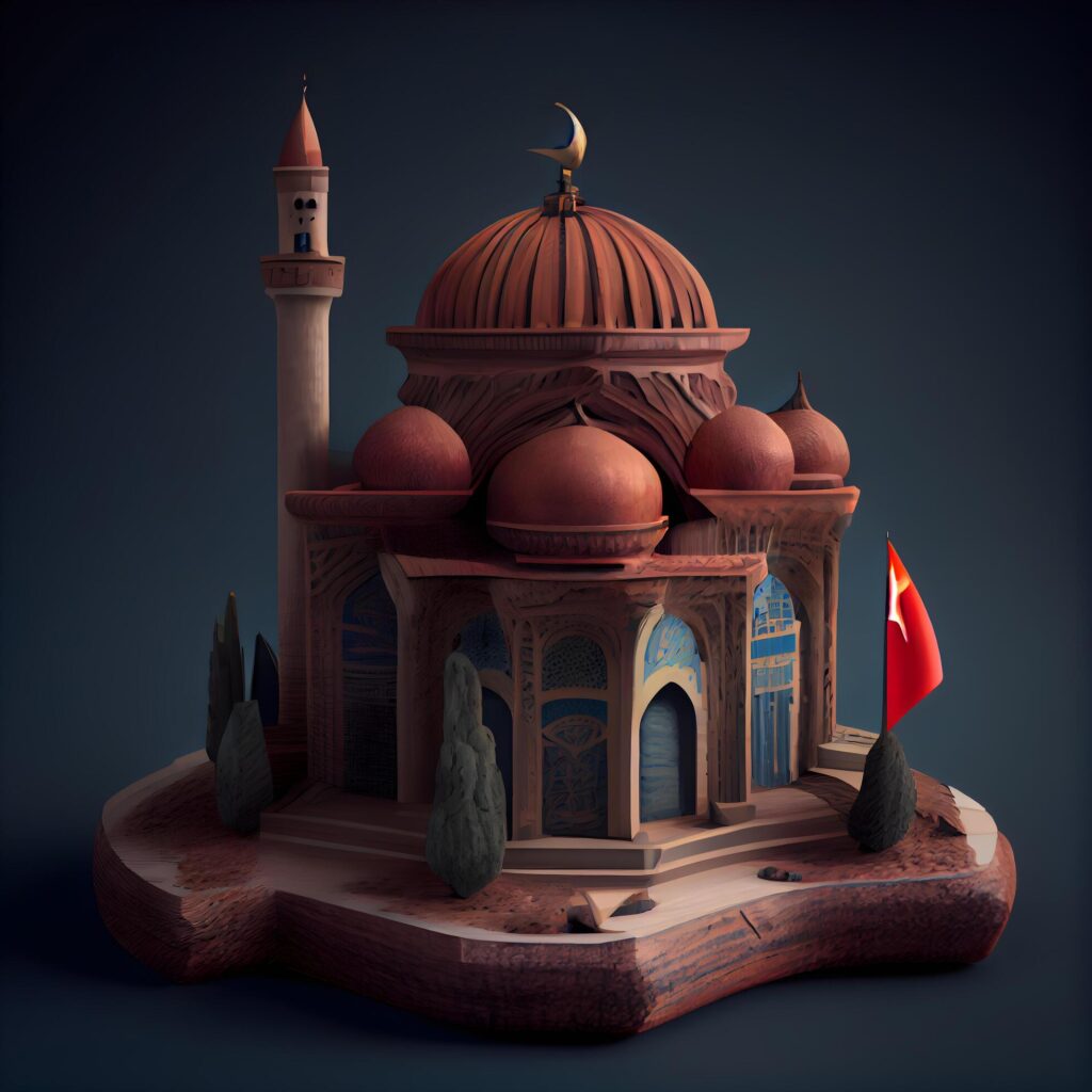 Mosque with minarets on a dark background. 3d rendering, Image Stock Free