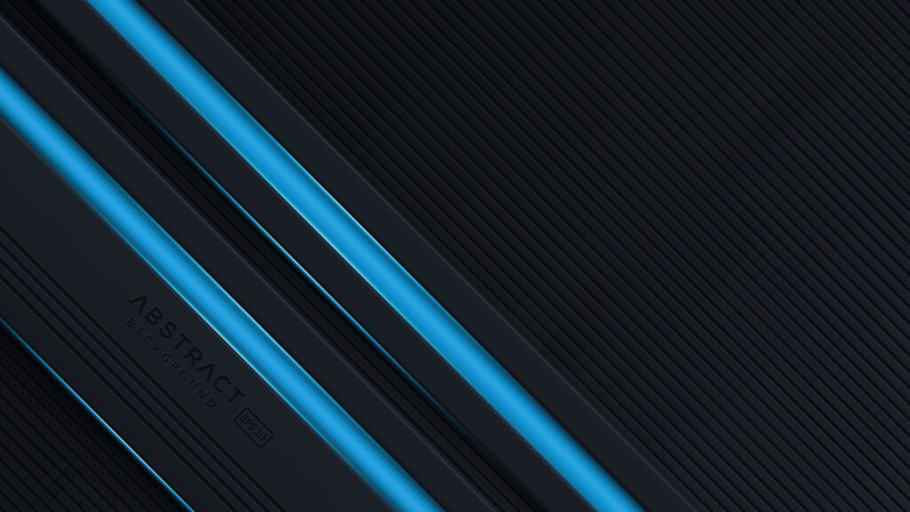 Black abstract diagonal overlap layers background with blue light decoration Free Vector