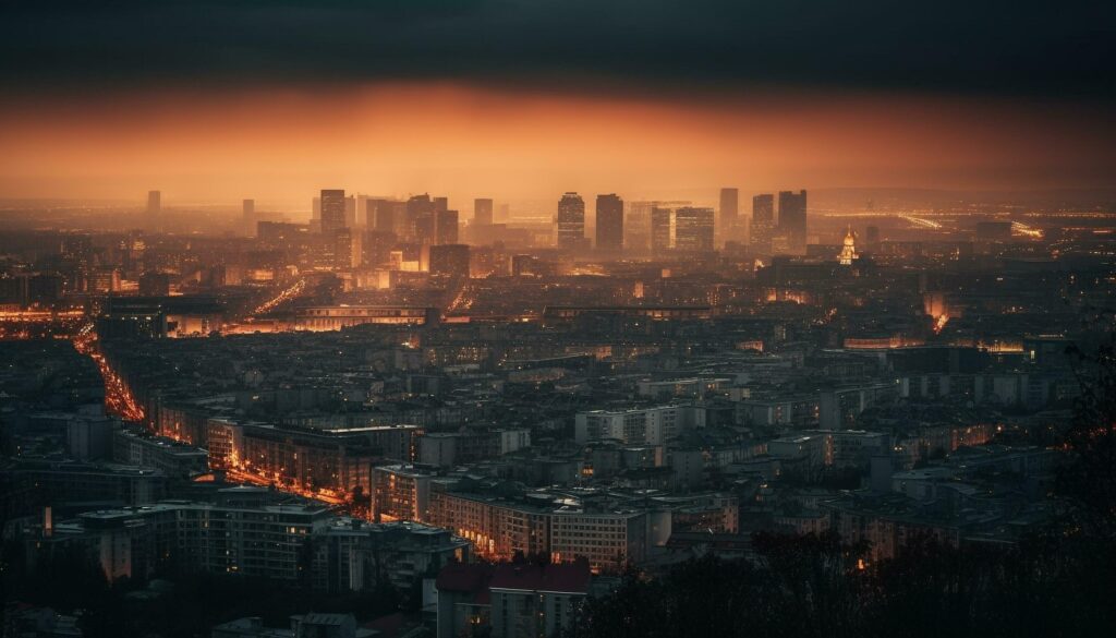 Glowing Beijing skyline at dusk, no people generated by AI Stock Free