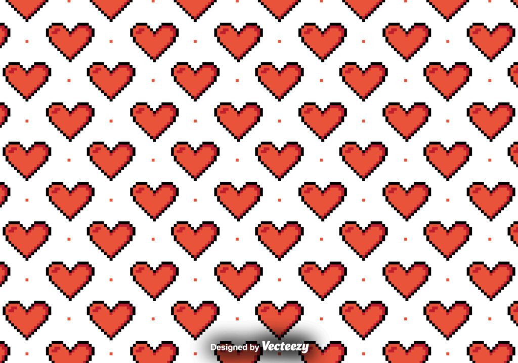 Vector Pattern With Pixelated Hearts Free Vector and Free SVG