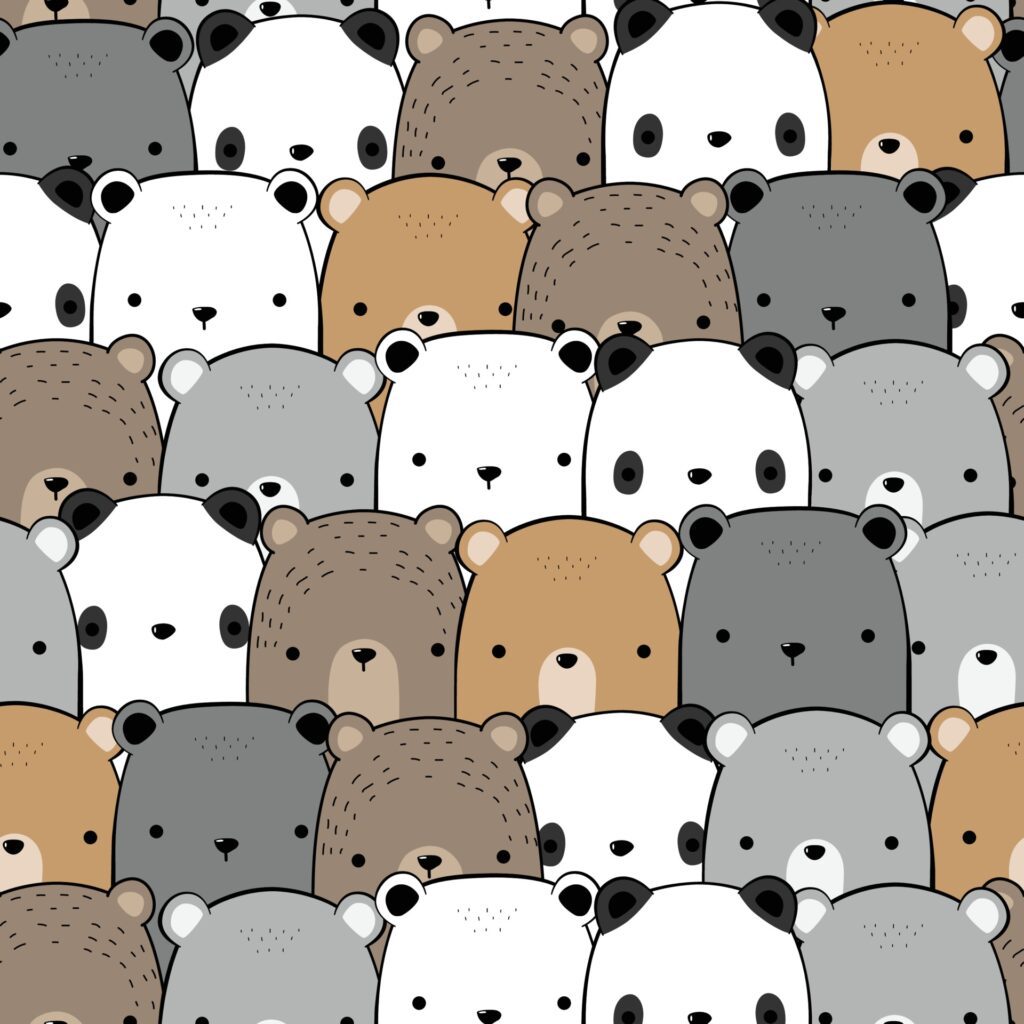 Cute panda teddy bear and polar bear cartoon doodle seamless pattern Free Vector