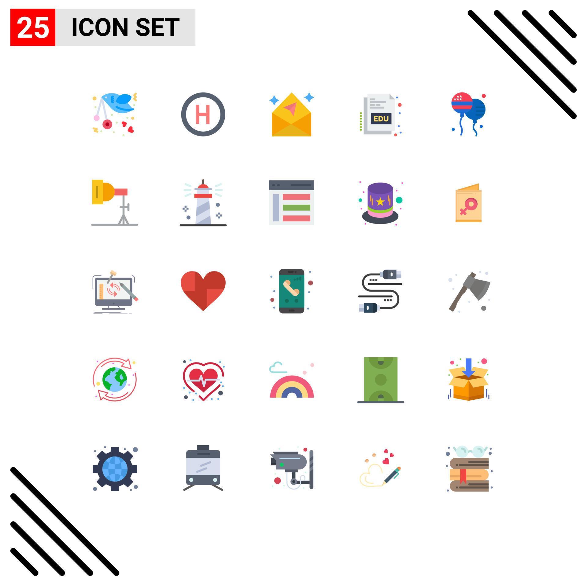 
									Modern Set of 25 Flat Colors and symbols such as bloons online arrow education book Editable Vector Design Elements Stock Free