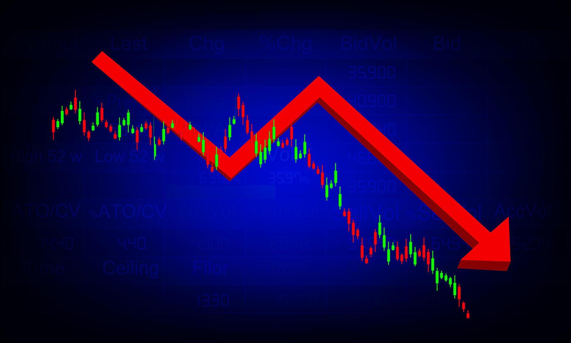 red arrow down with candlestick chart Stock Market Finance Technology vector illustration Stock Free