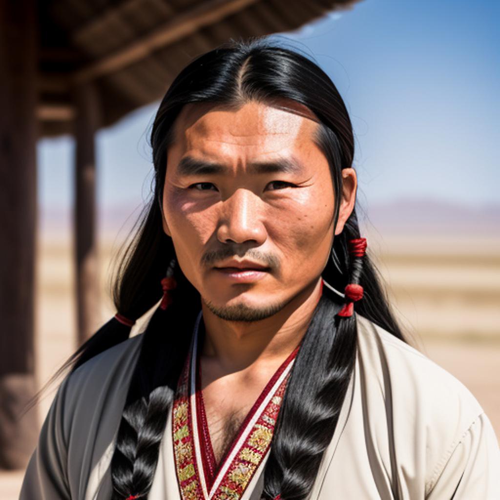 A Mongolian man, long by @ai_generated