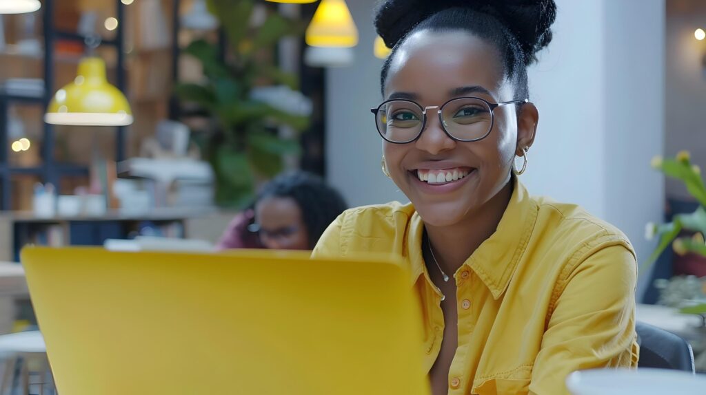 Successful African American Business Professional Smiling at in Modern Office Setting Stock Free