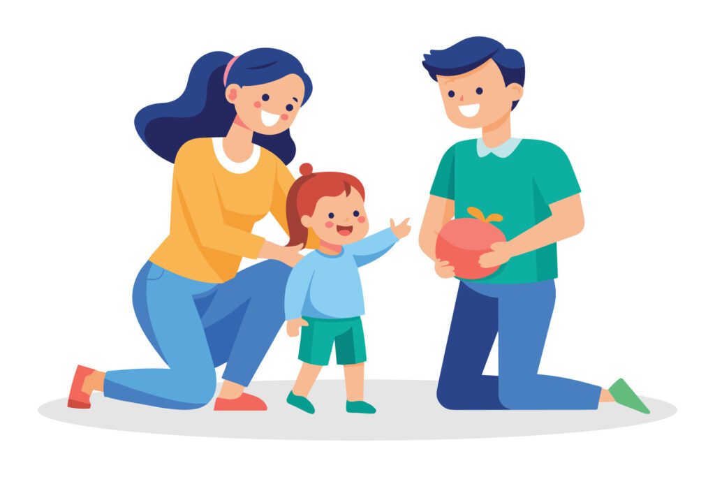 Young parents having fun with their children at home flat illustration on white background Free Vector