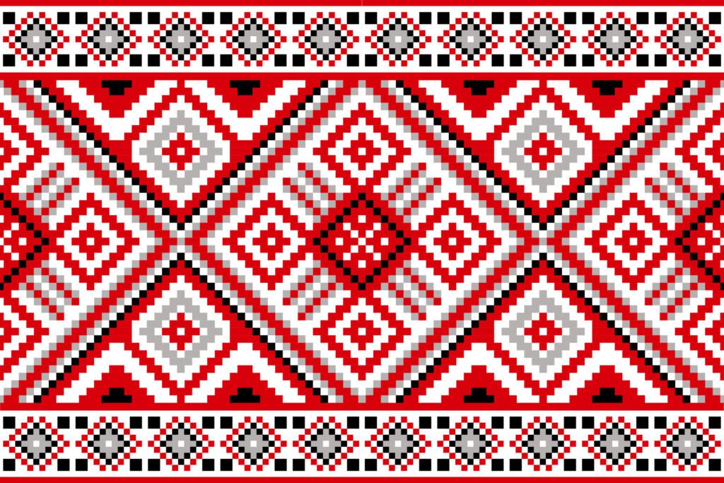 Cross stitch red Folk Ornament seamless pattern background. Free Vector and Free SVG