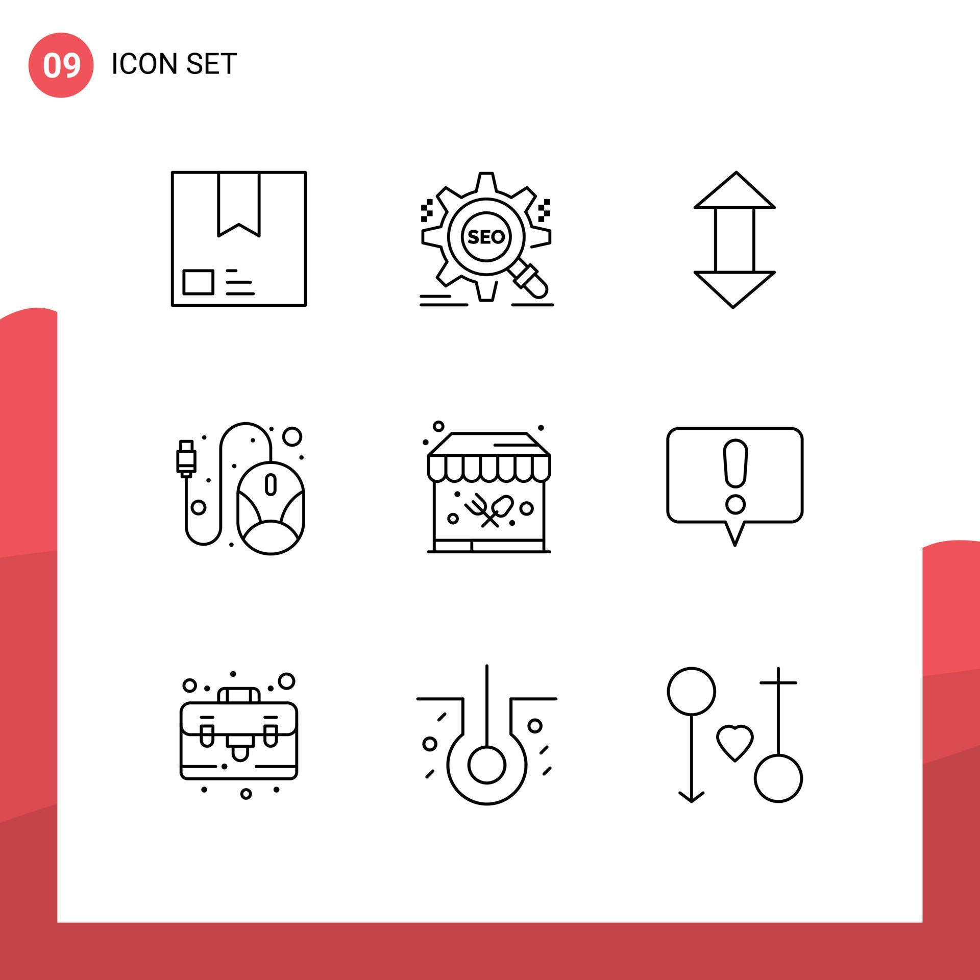 User Interface Pack of 9 Basic Outlines of mouse computer target down arrows Editable Vector Design Elements Stock Free