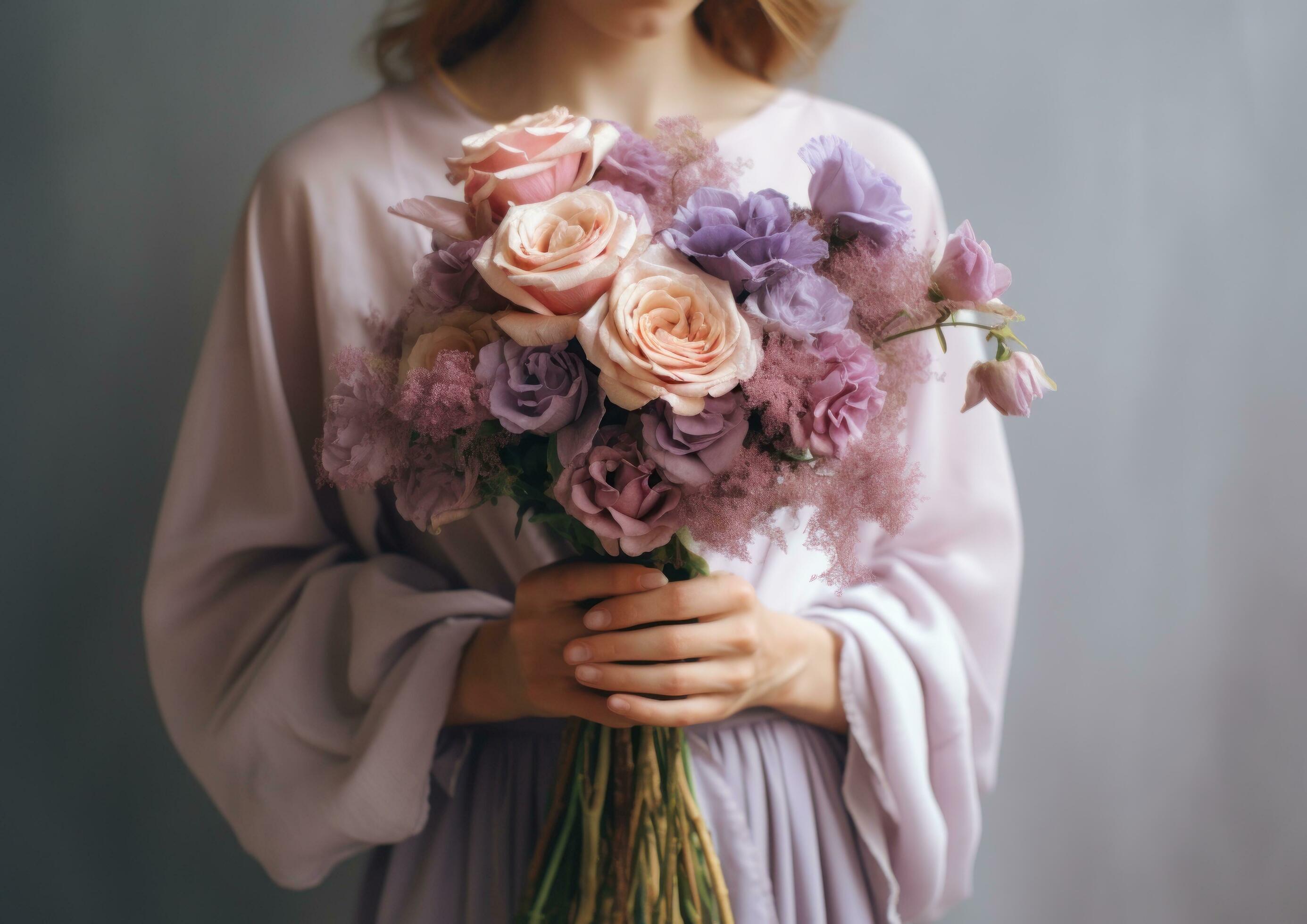 Woman holding flower bouquet Stock Free