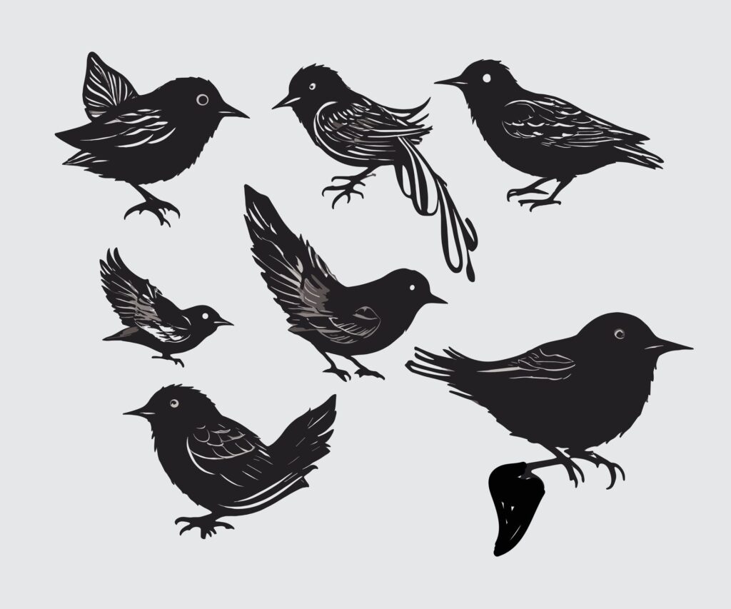 Hand drawn birds silhouette set Free Vector