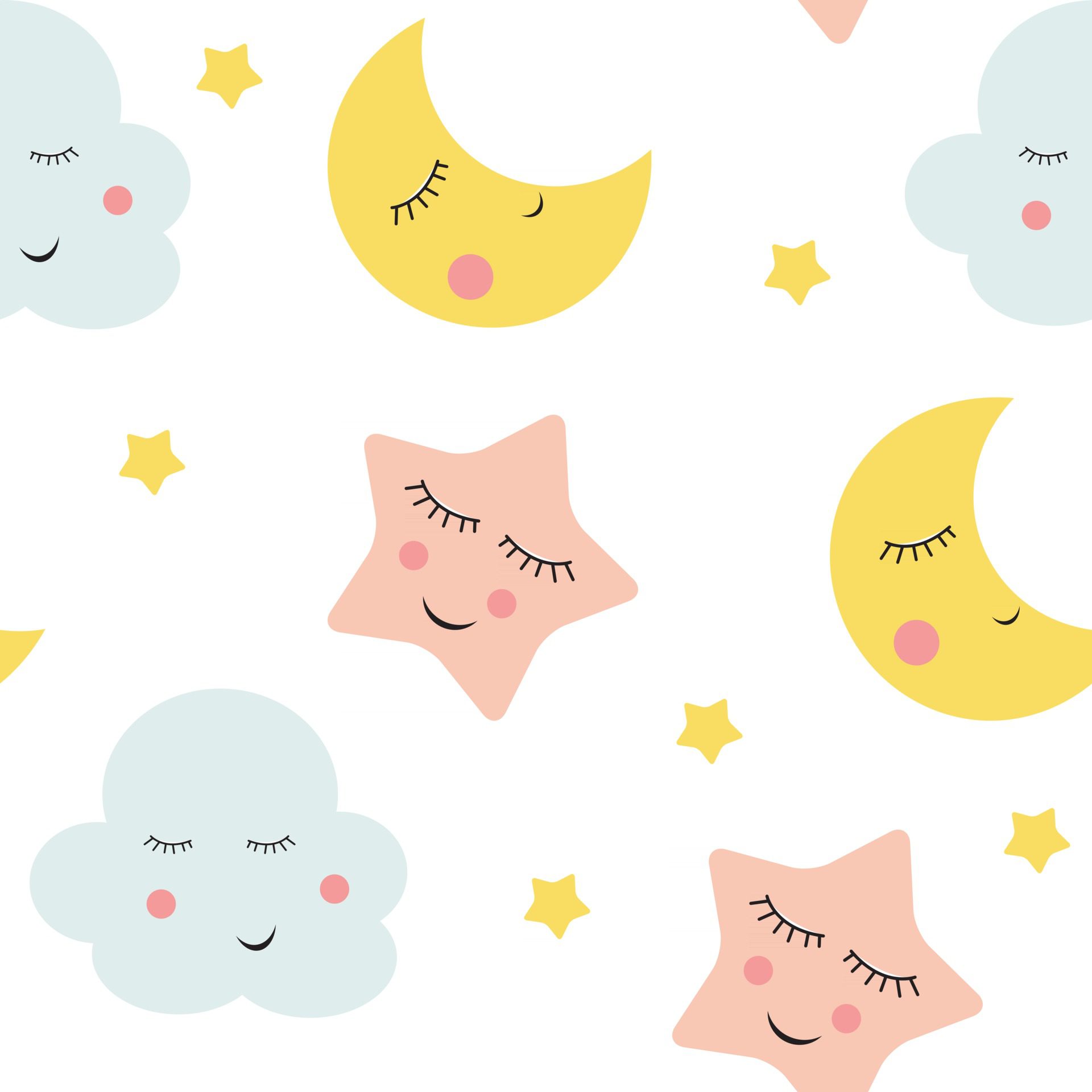 Cute Clouds, Stars and Moons Seamless Pattern Background Free Vector