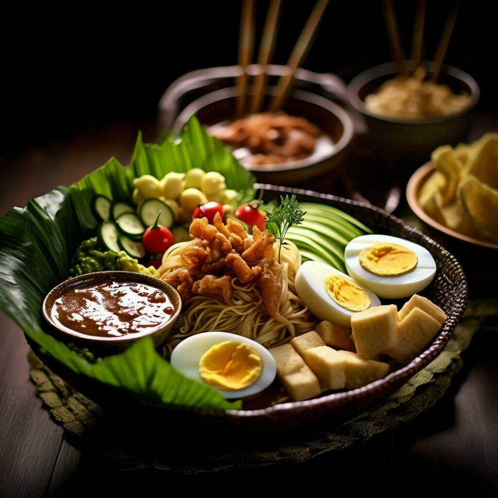 Gado-gado indonesian traditional food. Mix from boiled or steam vegetable served with peanut sauce concept by AI Generated Stock Free