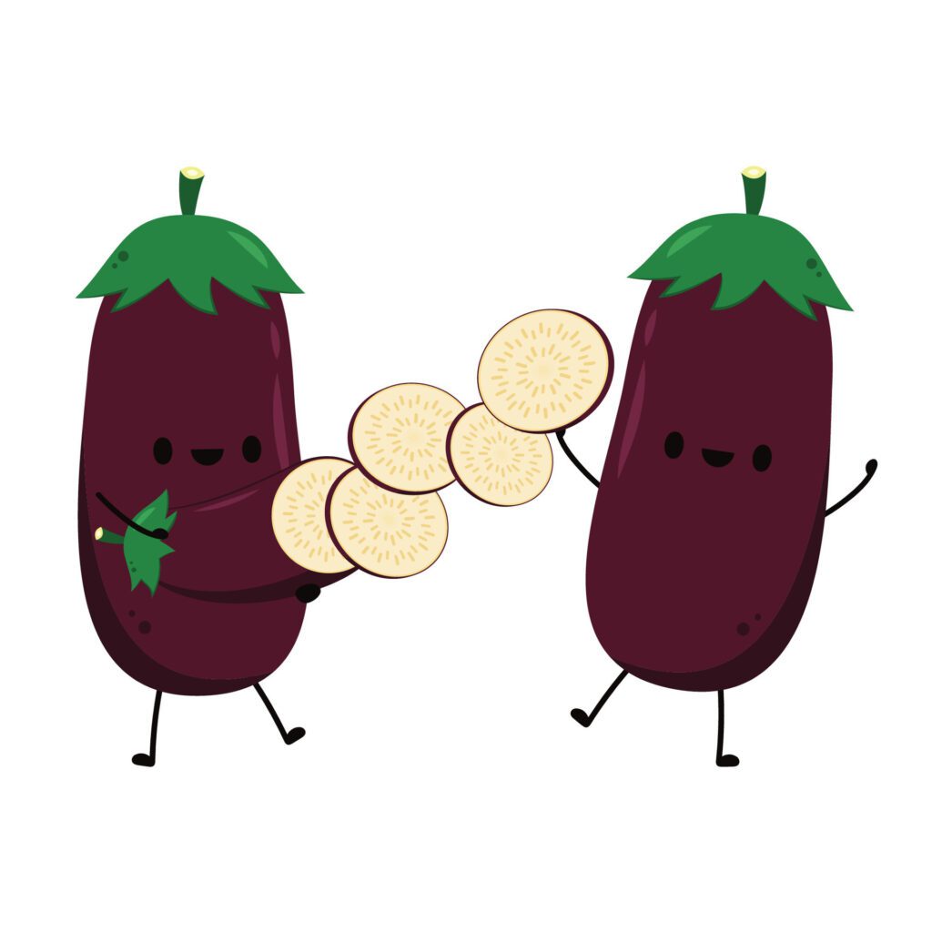 Eggplant on white background. Eggplant character design. Free Vector