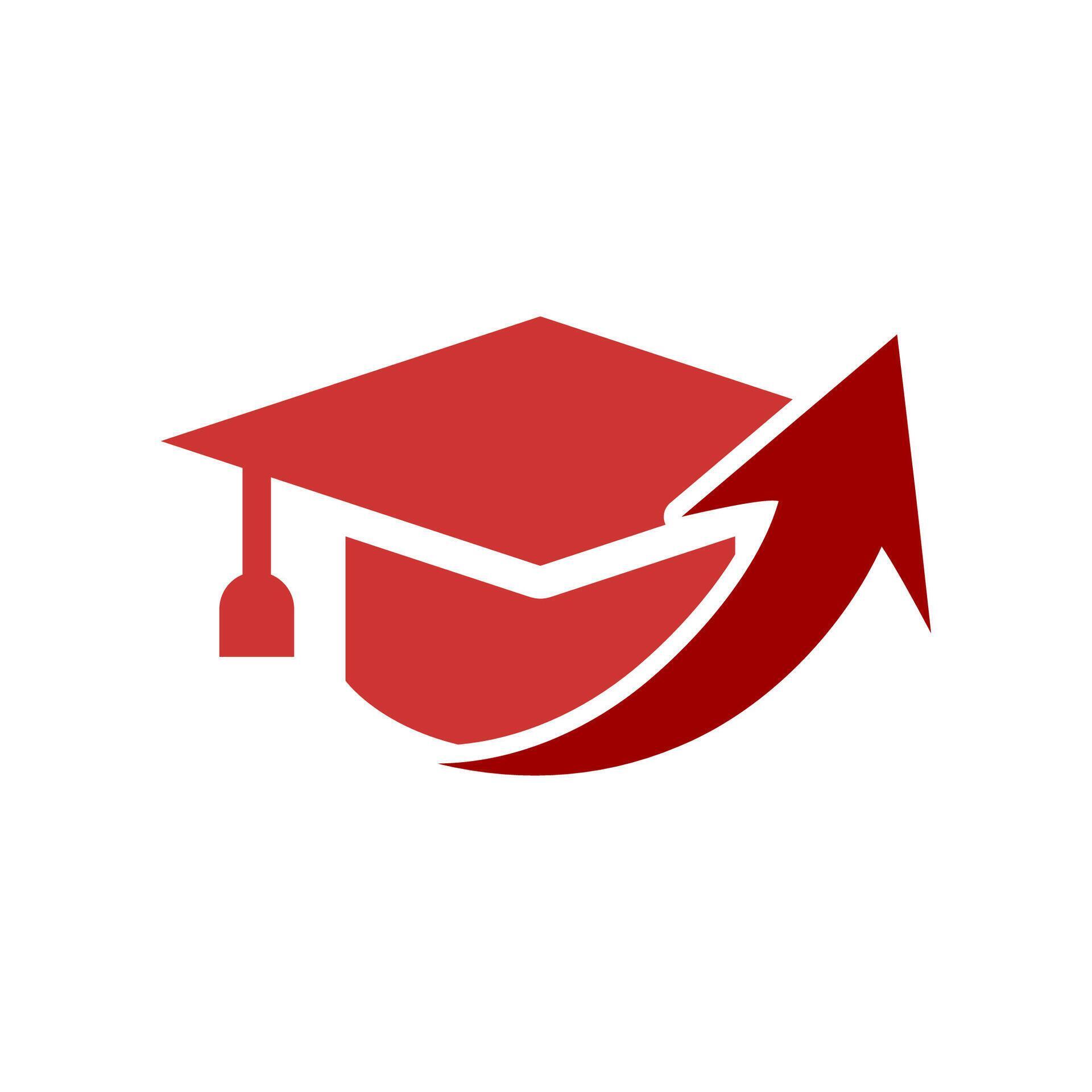 a red graduation cap with an arrow pointing up Stock Free