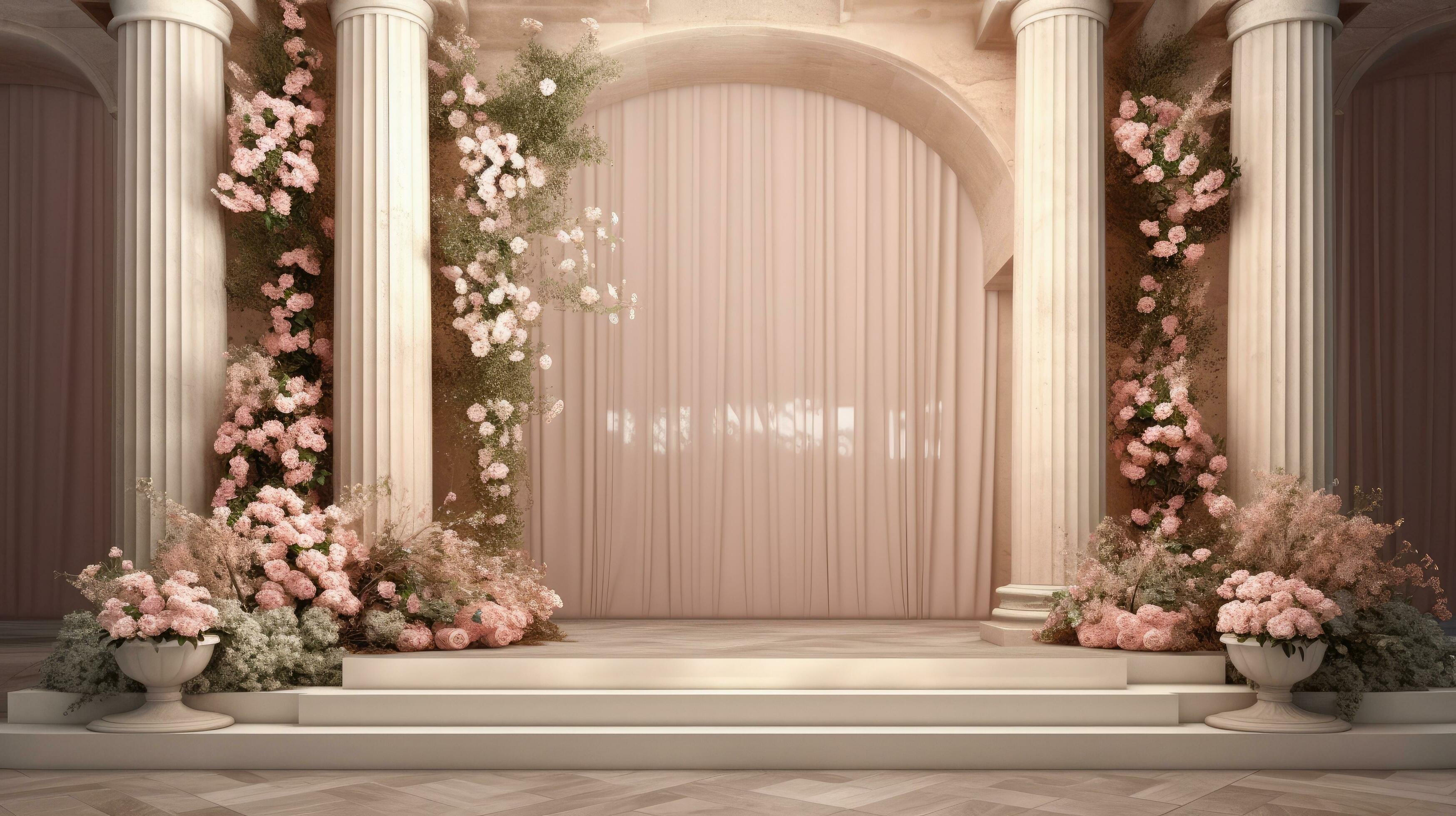 Enchanting flower-themed wedding ambiance, generative AI Stock Free