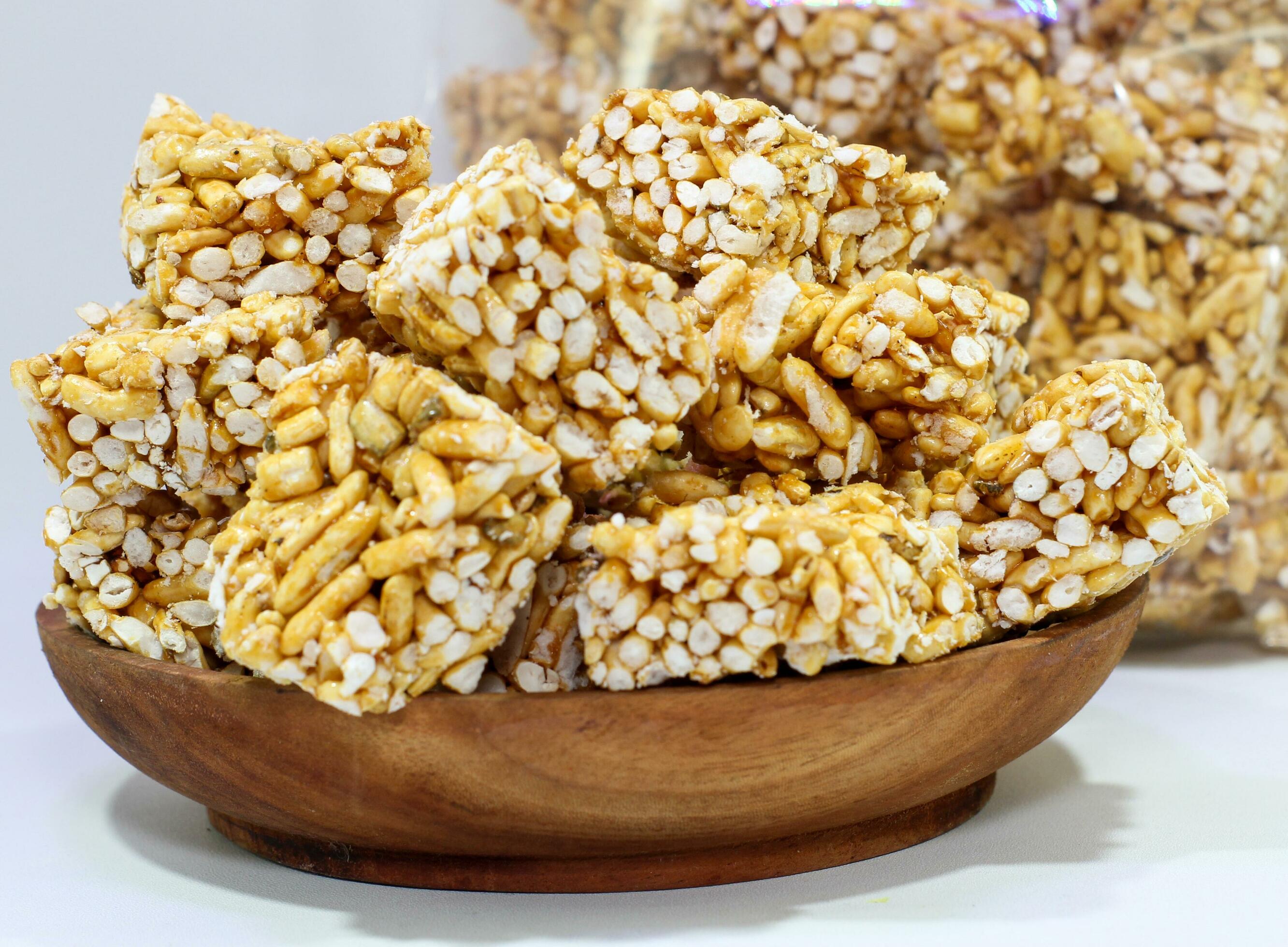 Rice popcorn or brondong, a traditional Indonesian food made from rice coated with sweet brown sugar Stock Free