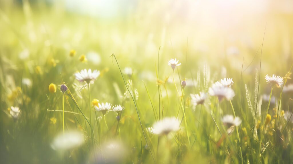 Spring Background with flowers with the sun shining on it Stock Free