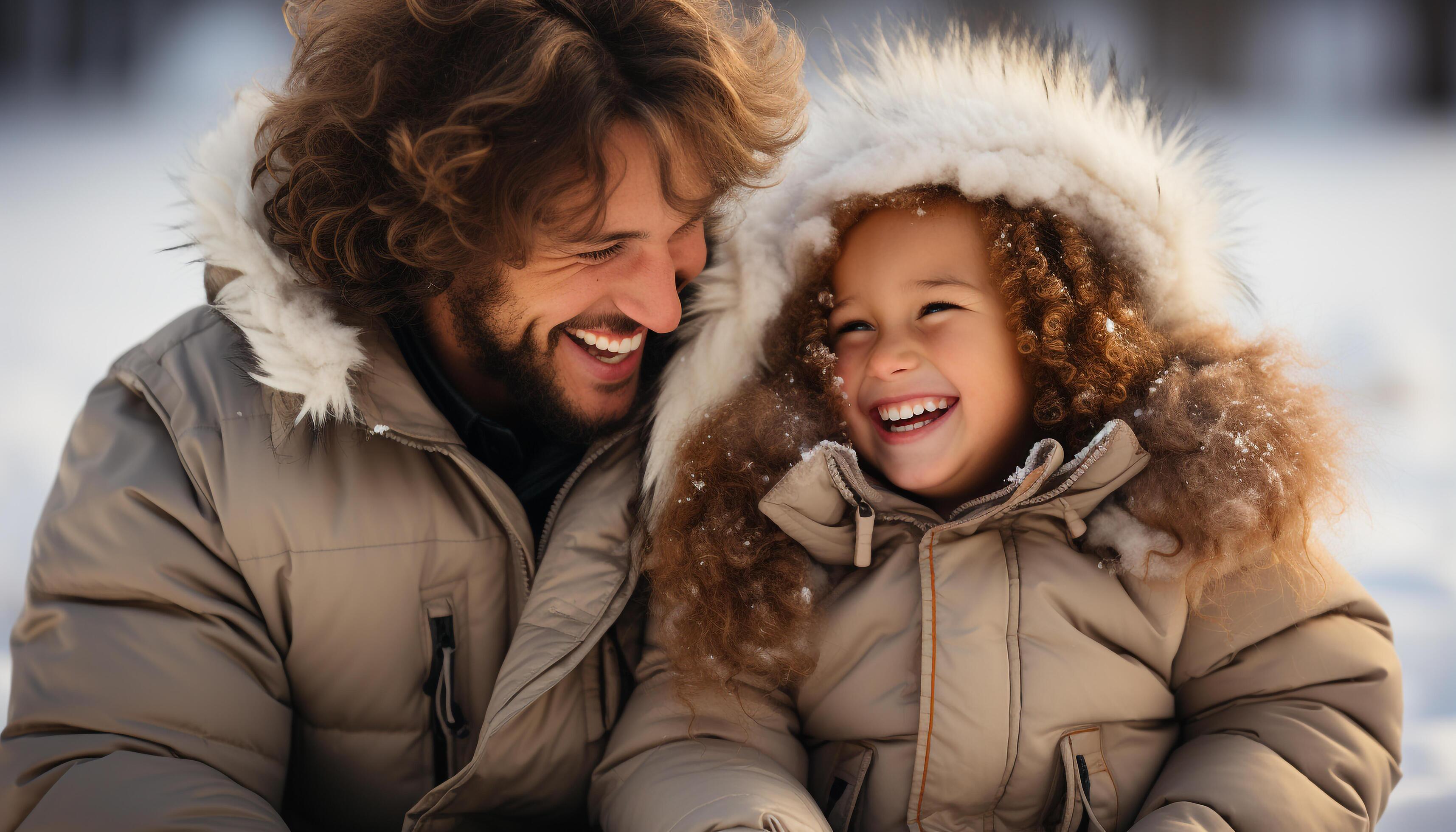 AI generated Smiling family embraces winter, enjoying outdoors with love and joy generated by AI Stock Free