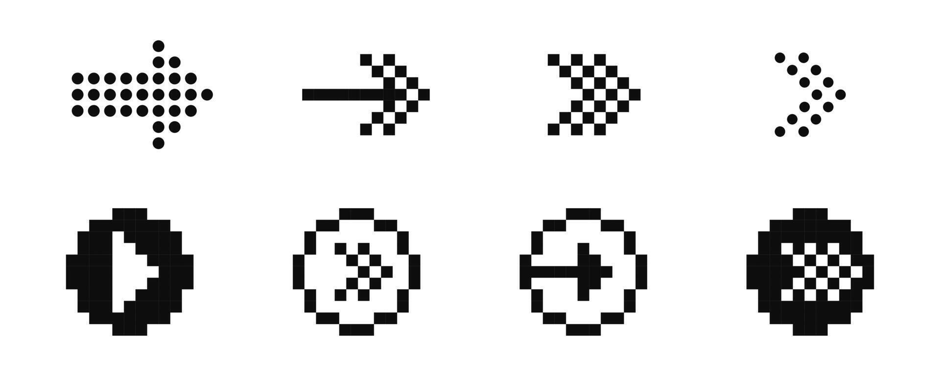 Arrow pixel icon set. Arrows pixelated icons. Stock Free