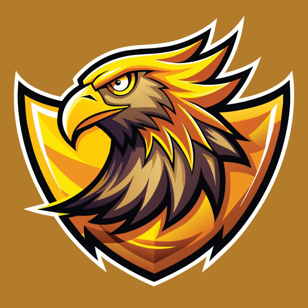 A golden eagle head in a dynamic pose against a vibrant yellow background, Golden Eagle Logo and Mascot Illustration, Dynamic Graphic Free Vector