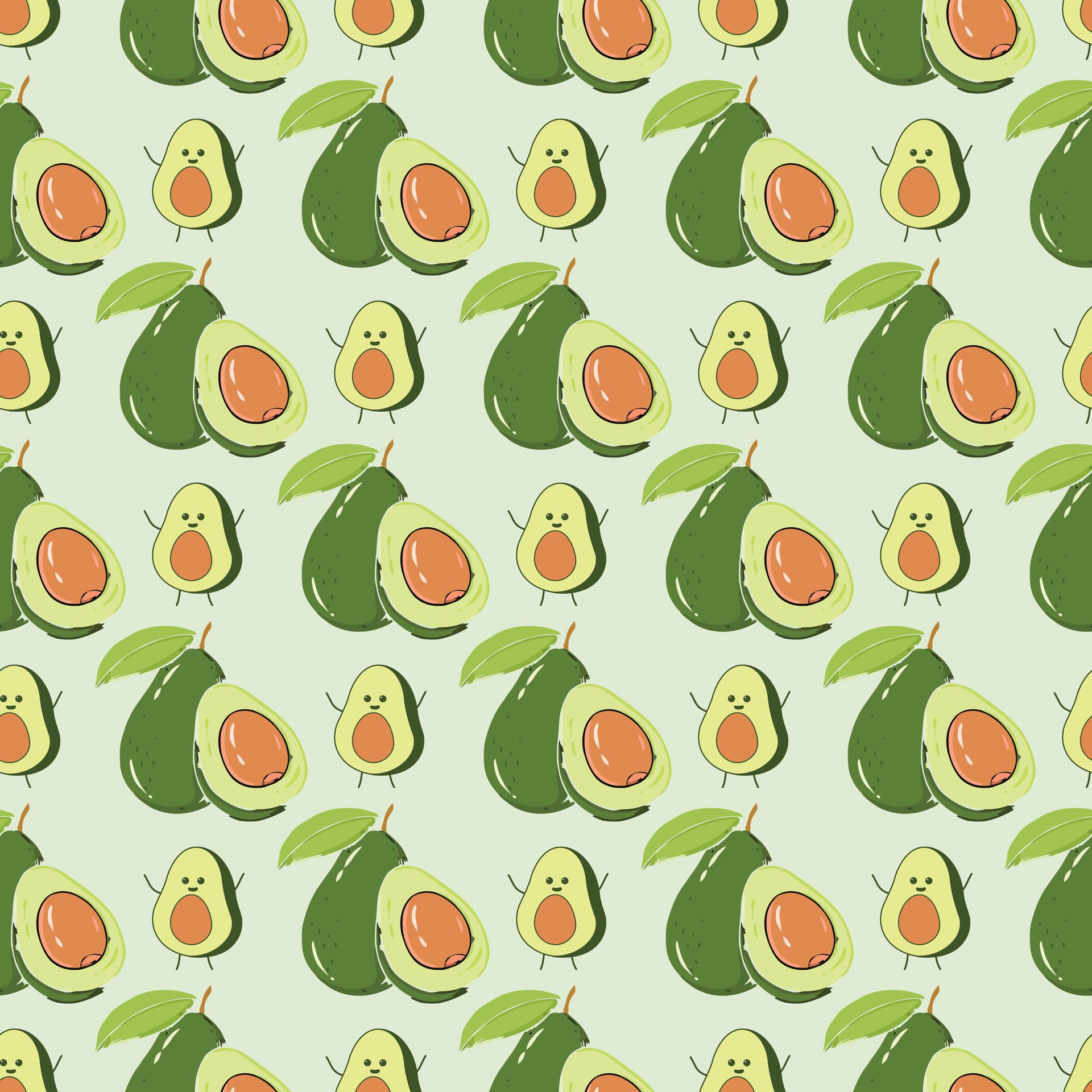 Lovely Avocado Seamless Pattern Design Free Vector