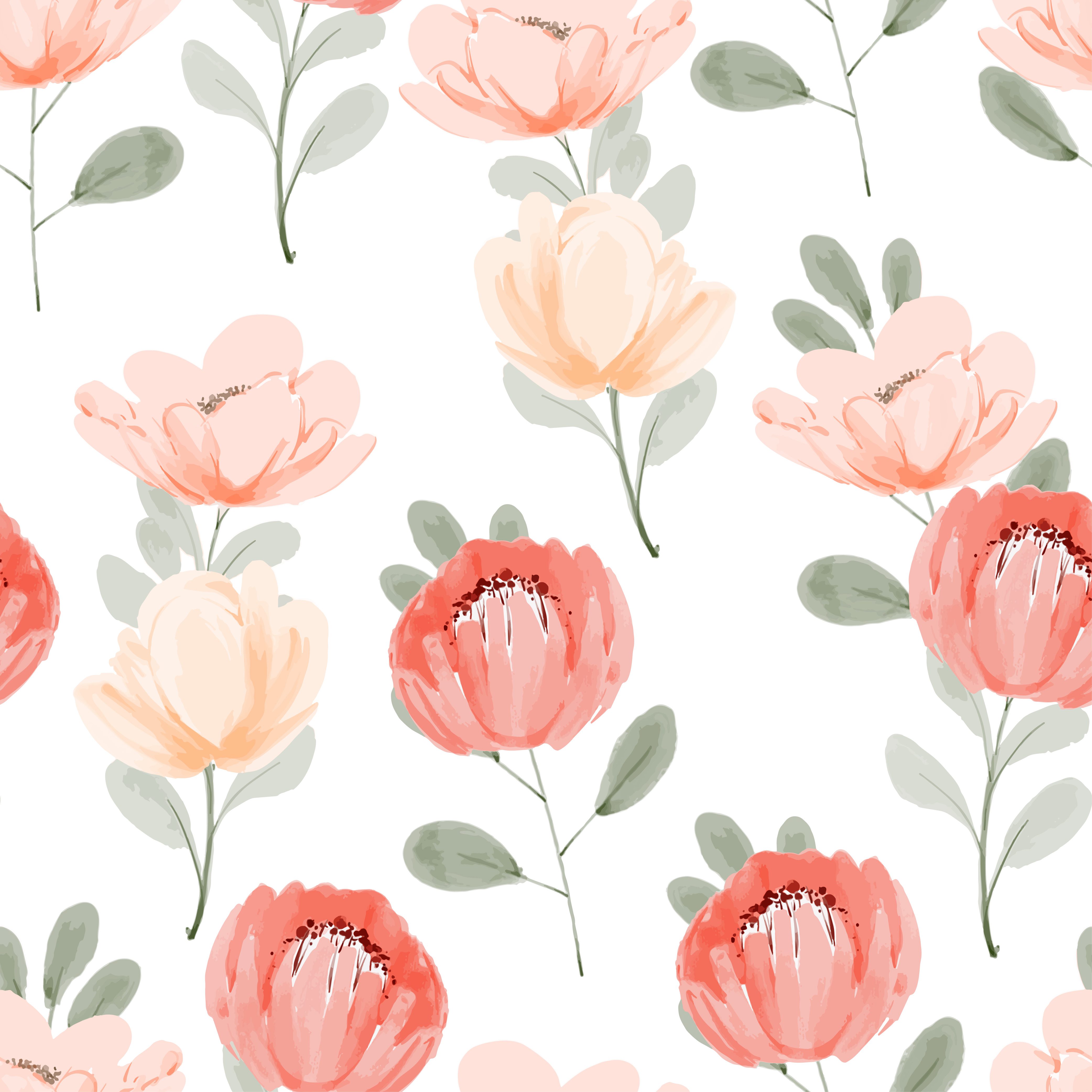 watercolor beautiful peony floral seamless pattern Free Vector