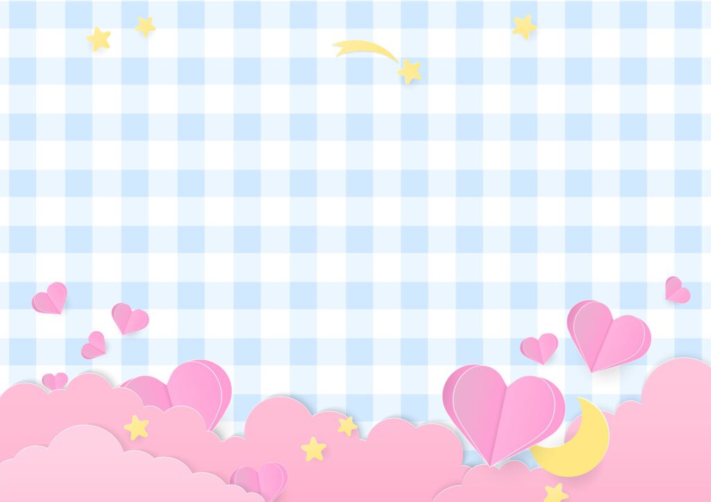 Paper heart and clouds on plaid background Free Vector