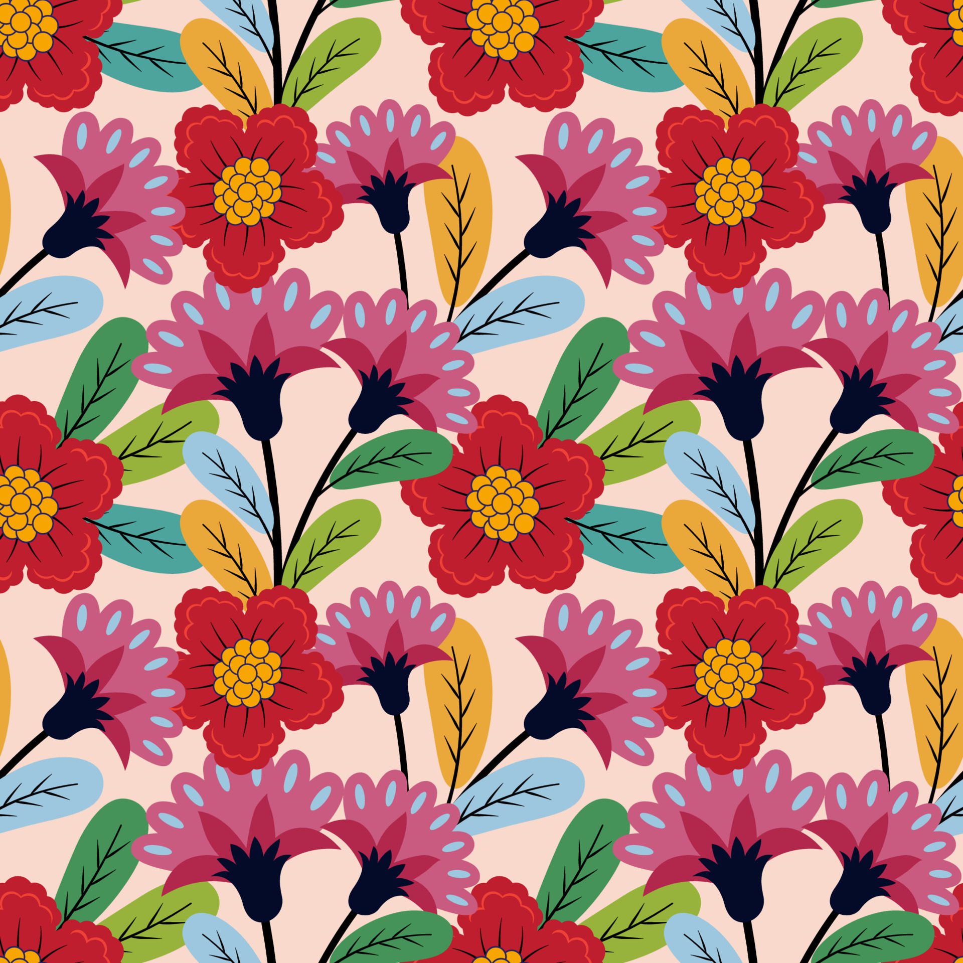 Colorful Exotic Leaves and Flowers Pattern high quality textures pattern and seamless. Free Vector