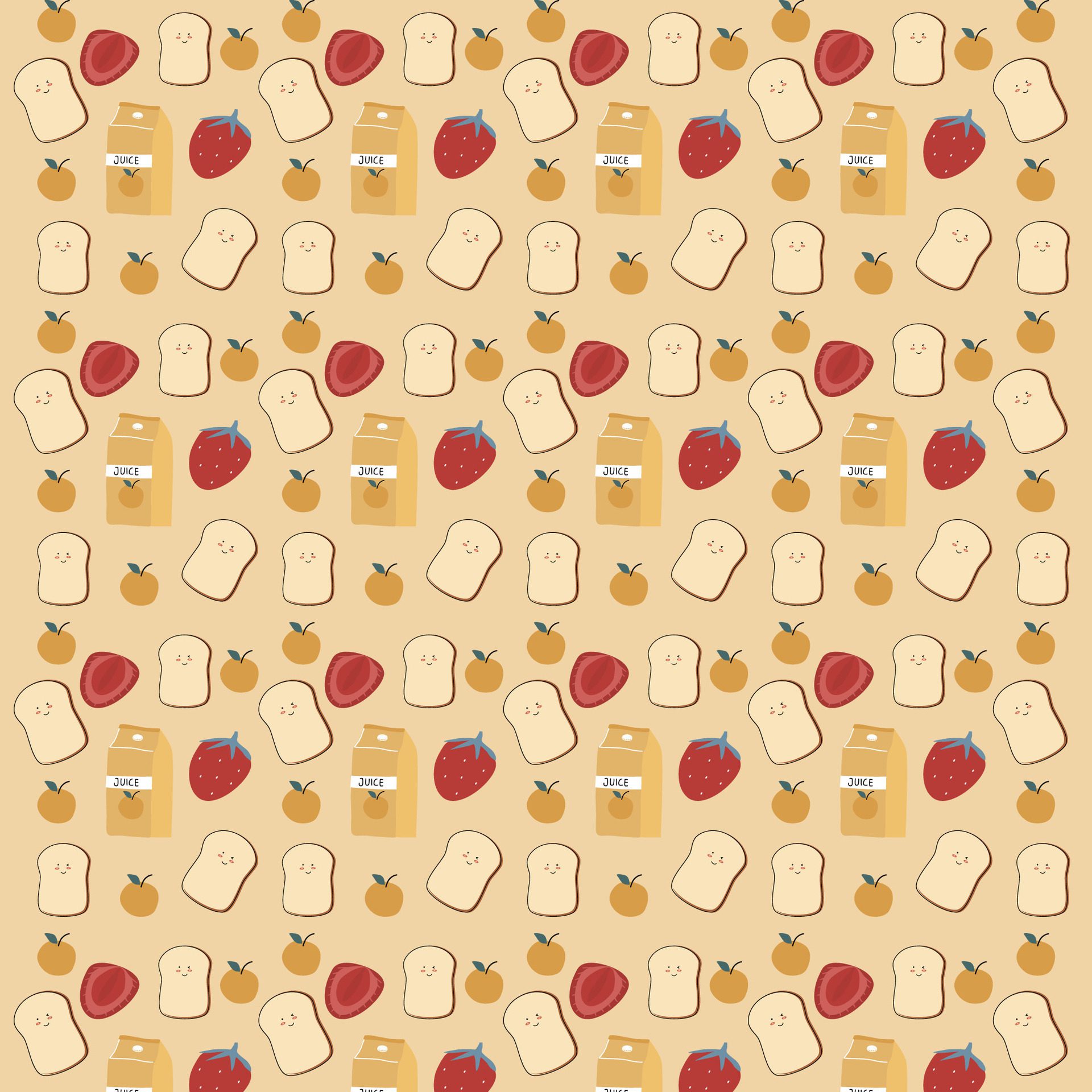 Sliced of bread, orange juice, orange and strawberry pattern. Breakfast pattern, pastry pattern for wallpaper, surface design and fabric pattern Free Vector