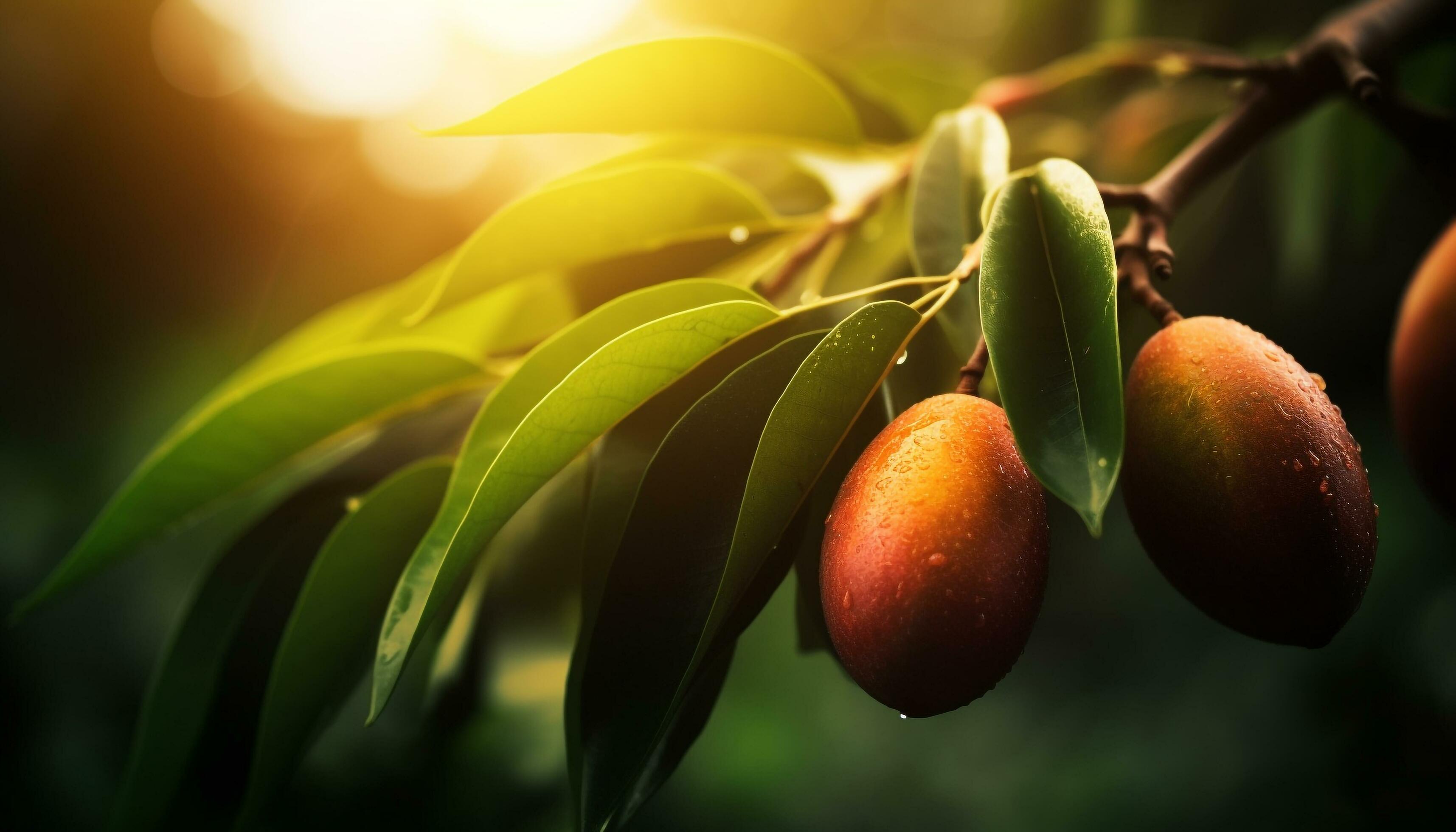 Fresh green leaves on a branch, nature healthy organic food generated by AI Stock Free