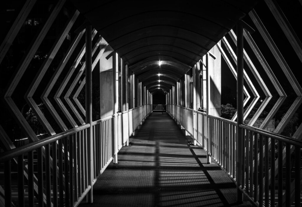 light in the tunnel at Bekasi Indonesia black and white version Stock Free