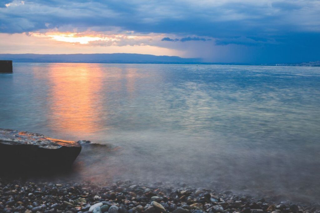 Sea Beach Sunset Stones Stock Free