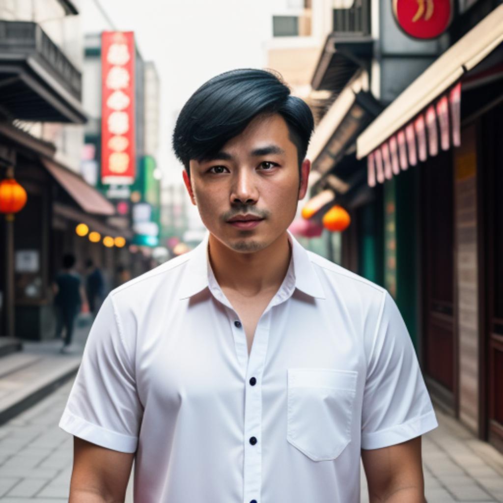 Asian man wearing shirt by @ai_generated