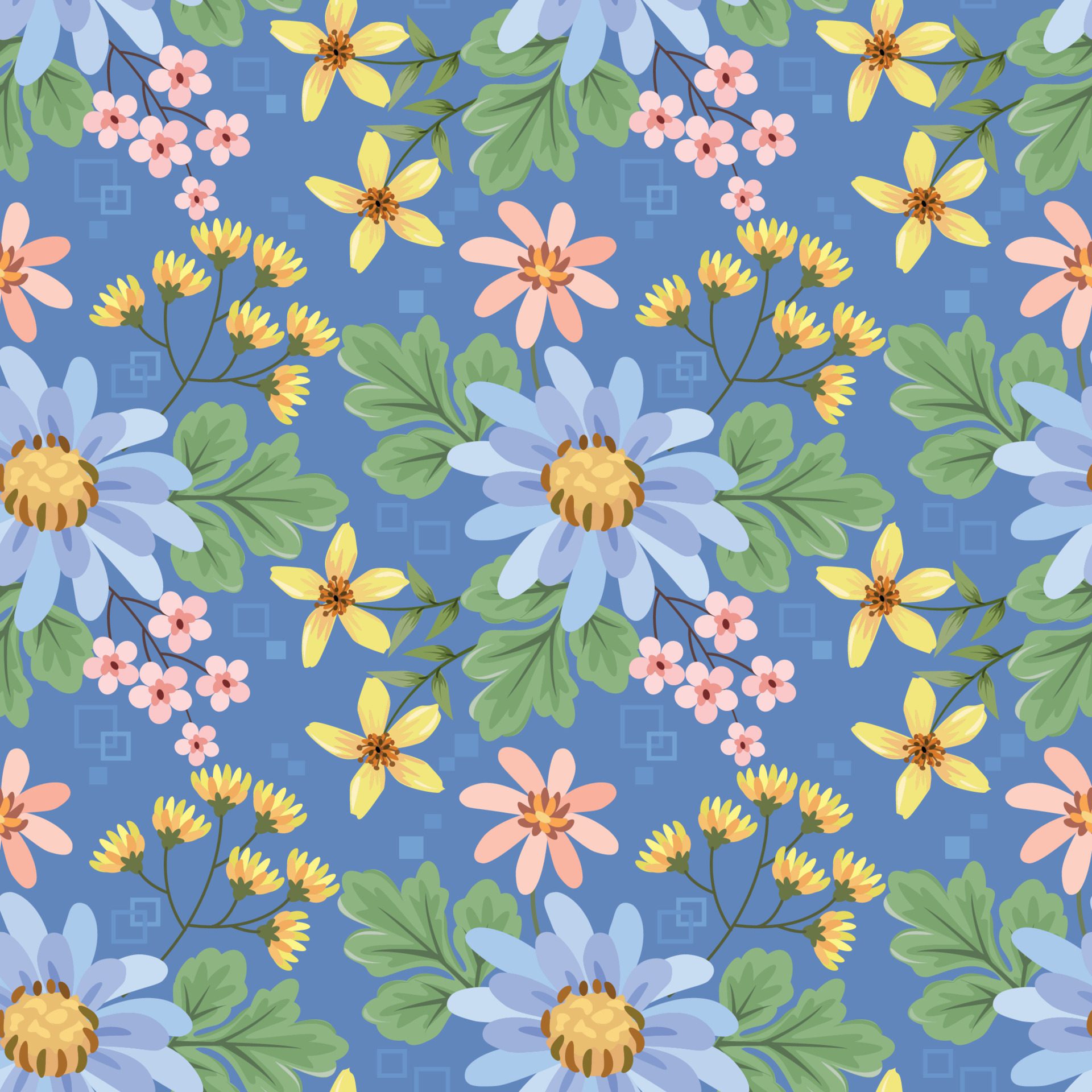 Colorful hand draw flowers seamless pattern. Free Vector