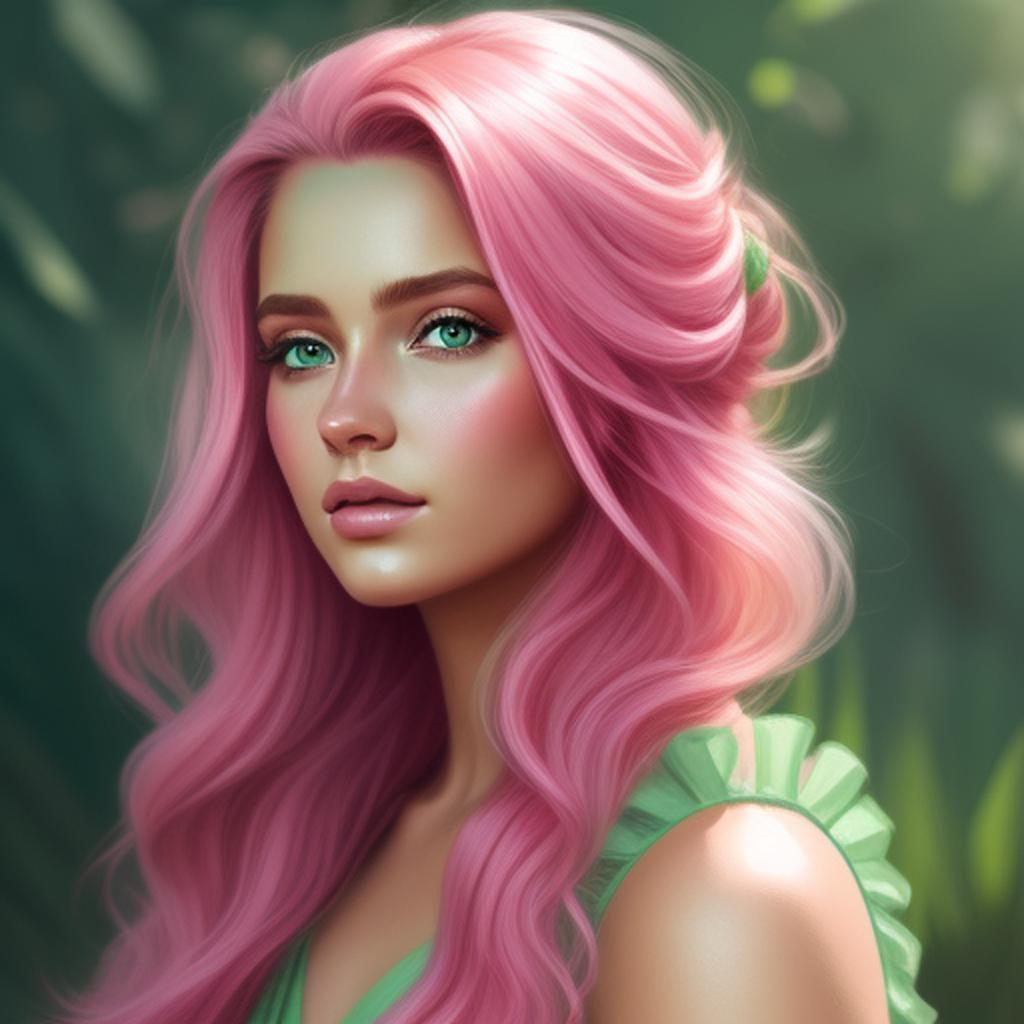 Bright pink long hair, by @ai_generated