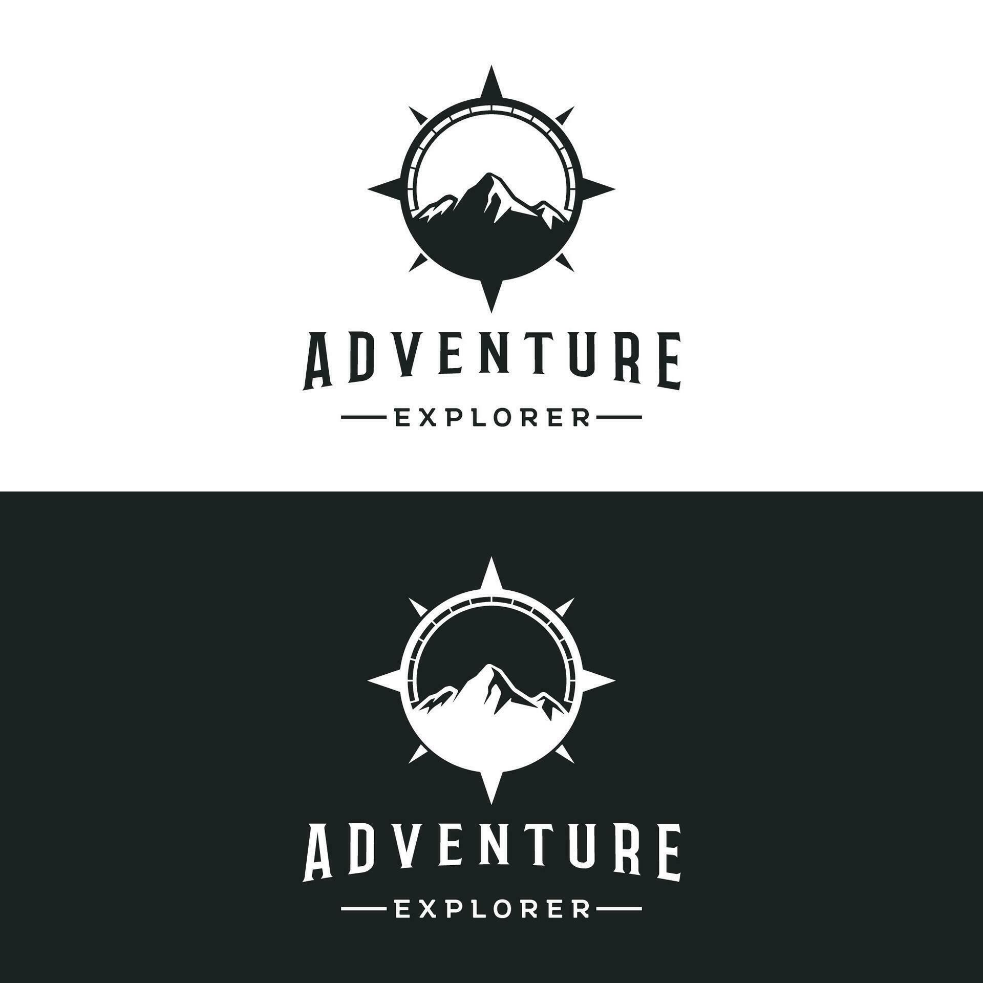 Retro vintage adventurer Logo design with arrow, mountain and compass concept.Logo for climber, adventurer, label and business. Stock Free