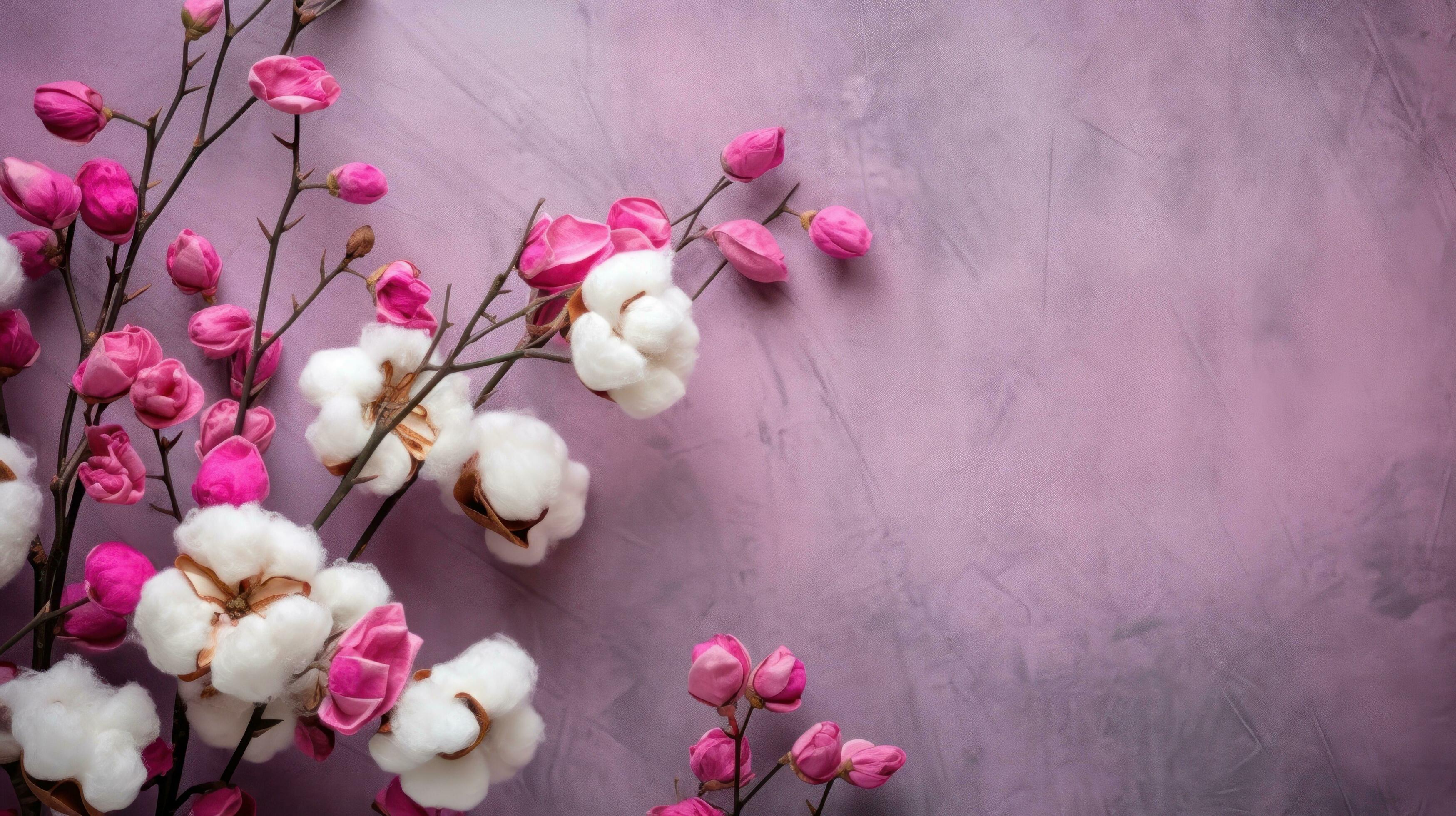 Fresh cotton flowers natural background Stock Free