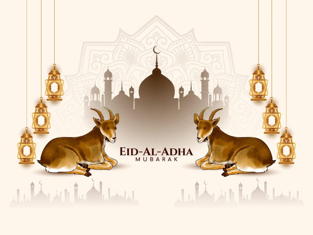 Religious Eid Al Adha mubarak Islamic festival celebration background Free Vector