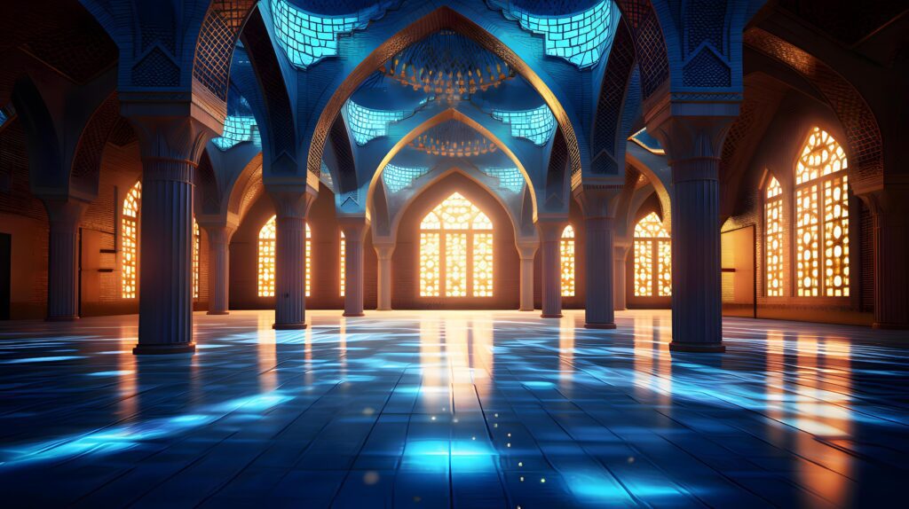 Islamic architecture, Mosque Interior created using Technology Stock Free