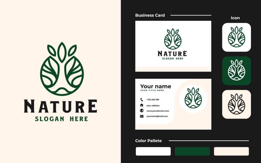 Circle root of the tree logo and business card template. Vector illustration Stock Free