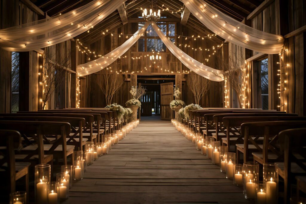 Wedding ceremony in a wooden interior with candles and flowers AI Generative Free Photo