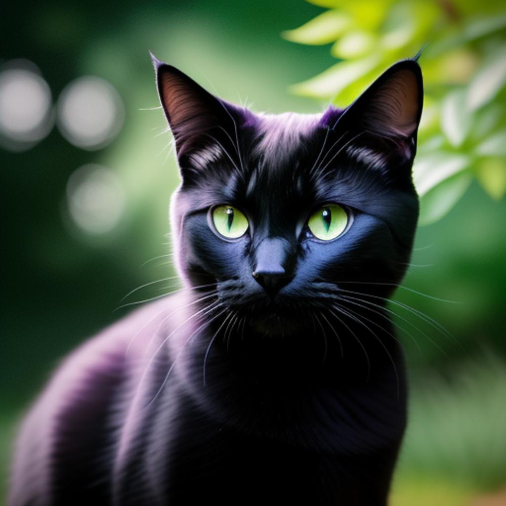 Black cat, small, green by @ai_generated