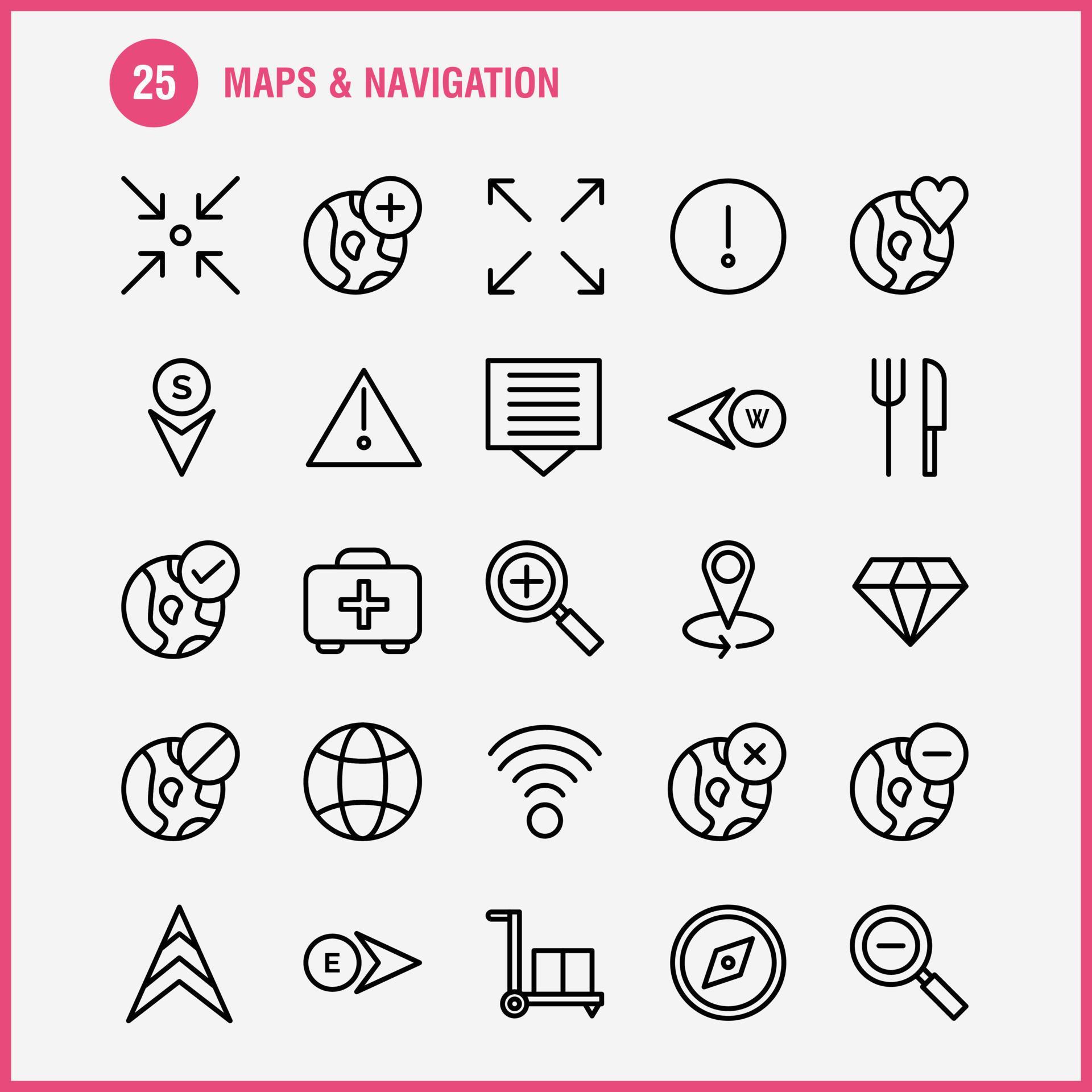 Maps And Navigation Line Icon Pack For Designers And Developers Icons Of Food Fork Kitchen Knife Tools Arrow Bearing Direction Vector Stock Free