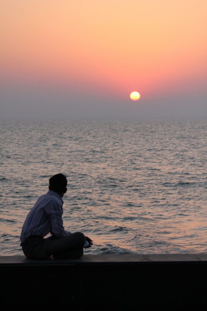 Man Sitting Sunset Thinking Stock Free