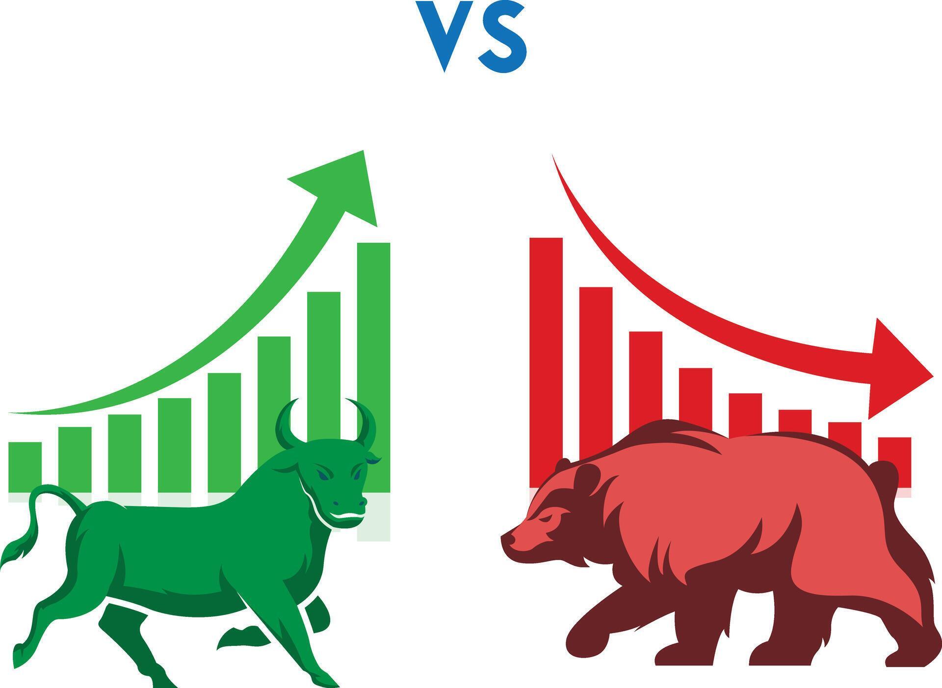 bull vs bear symbols of stock market growing and falling arrows Stock Free