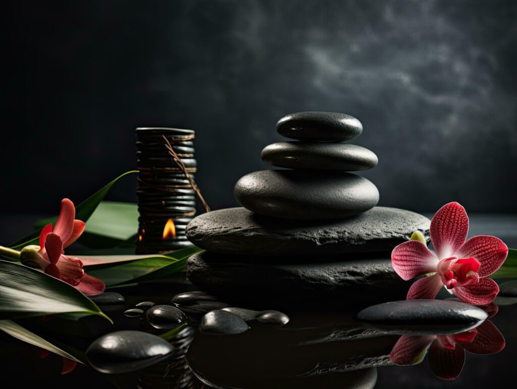 Zen like background for spa, with candles, flowers and pebbles Stock Free