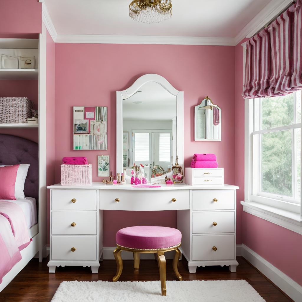 Preppy room with vanity by @ai_generated