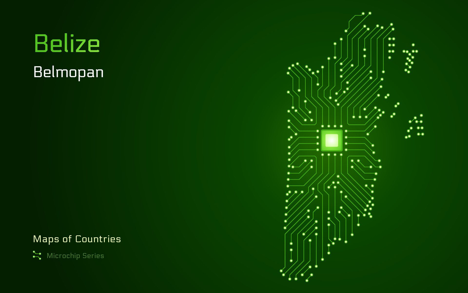 
									Belize Map with a capital of Belmopan Shown in a Microchip Pattern with processor. E-government. World Countries maps. Microchip Series Free Vector