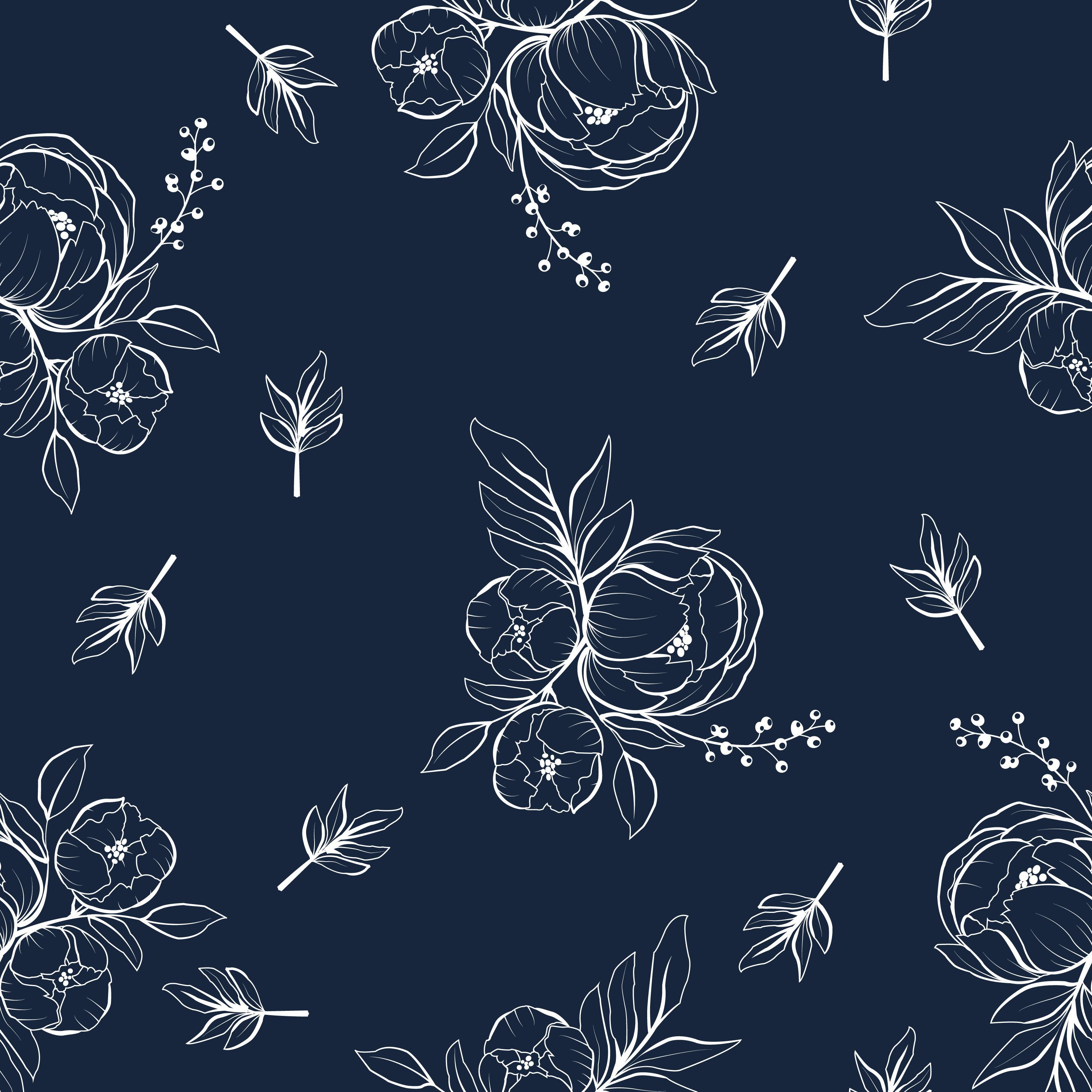 Floral line art seamless pattern Free Vector