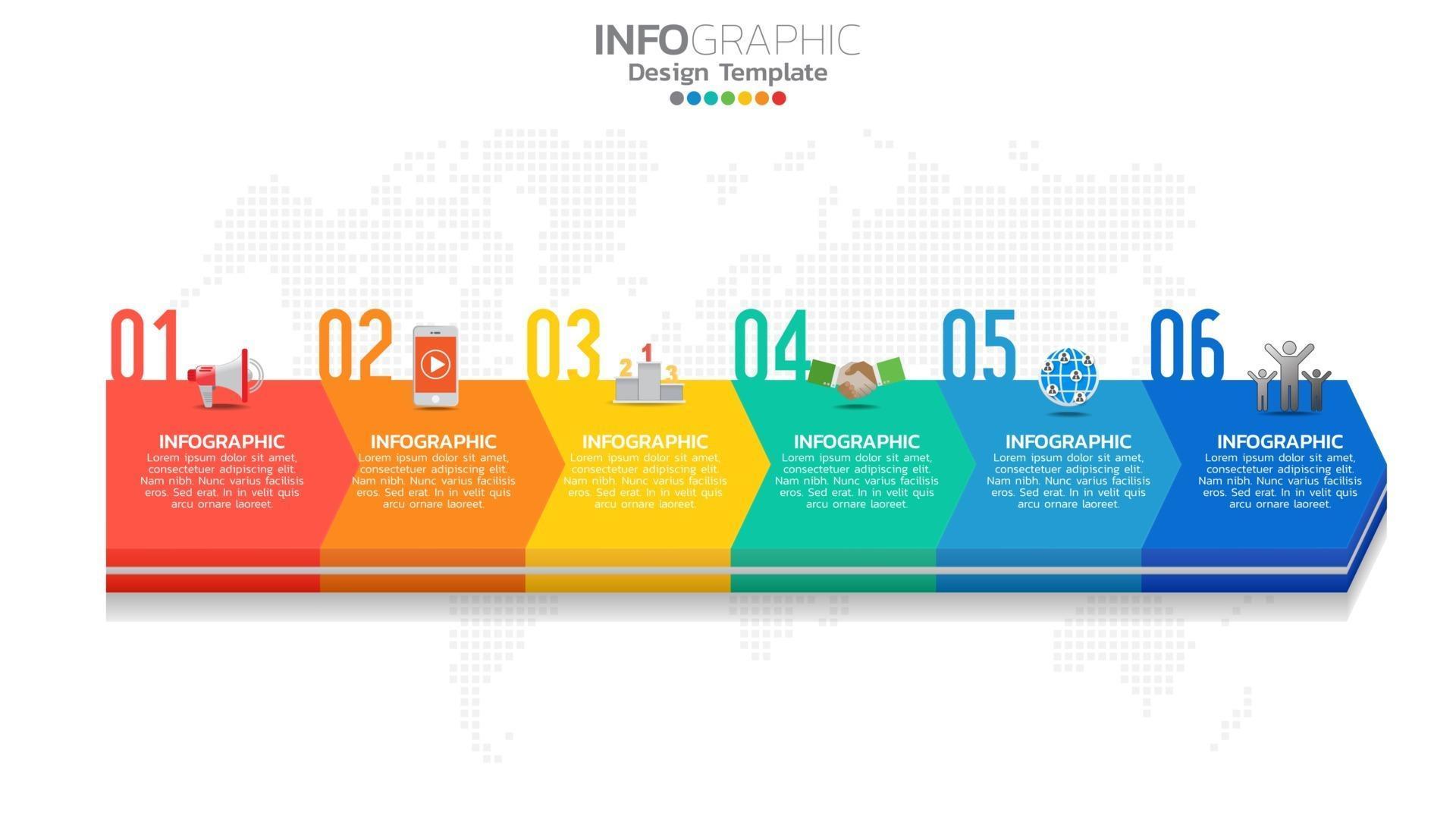 Infograph 6 step color element with arrow, chart diagram, business online marketing concept. Stock Free